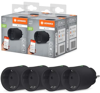 LEDVANCE SMART+ Indoor Plug, enchufe inteligente con Matter over WiFi, para integrar dispositivos tradicionales en el hogar inteligente, compatible con Alexa, Google y Apple, negro, paquete de 4