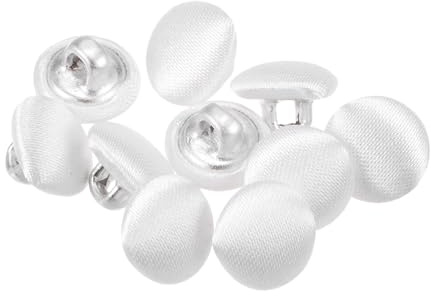 sourcing map 10pcs 16L Fabric Cloth Covered Button 10mm Round Metal Shank Sewing Buttons for Suits Dress Blouses Sweaters, White