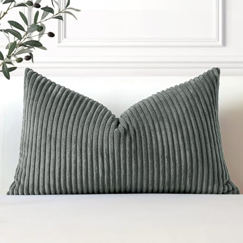 Artscope Juego de 1 Fundas de Cojines de Pana Decorativas Hogar Vintage Color Solido 40x60 cm Funda Cojin para Decoración del Hogar Sofá Dormitorio Camas Gris Oscuro