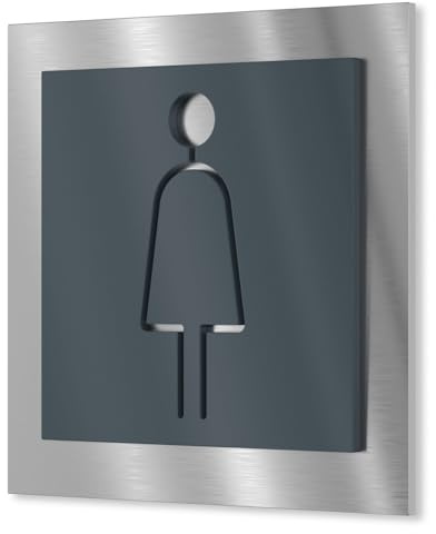 Urhome Frau Toiletten Schild aus V2A Edelstahl 120x120-230x230mm Anthrazit Ral 7016 Frauen - Piktogramm Schild rostfrei - Infoschild für Wand Tür Innen Außen