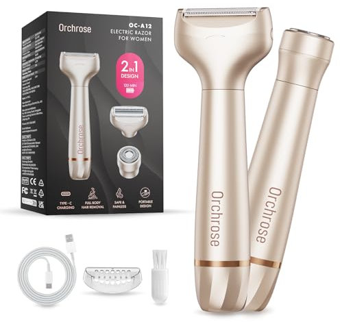 Frauen Elektrorasierer Wiederaufladbar für den Körper: Schmerzfreie Haarentfernung - Elektrorasierer für Gesicht Beine Achseln Bikini (Champagnergold)