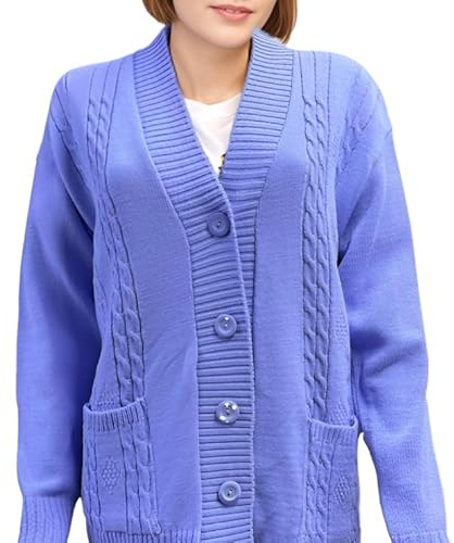 Women Button-Up Long Sleeve Knitted Cardigan with Pockets Plus Size S-3XL