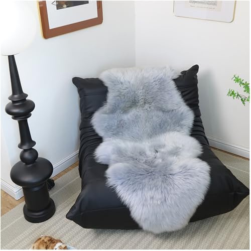 Genuine Sheepskin Area Rug Alien Wool Rug Fur Carpet Fluffy Shaggy Fur Rug for Living Room Bedroom Real Sheepskin Throw Lambskin Rugs Sofa(Size:3P/300 * 65cm/9.8 * 2.1Ft/2 Both Ends,Color:Light Gray)