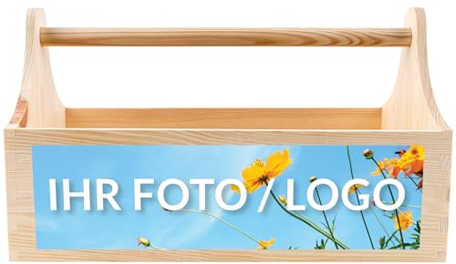 Creative DECO Personalizada Caja de Herramientas de Madera con Asa | 34 x 18 x 20,5 cm (+/- 0,5 cm) | Caja para Regalo Original con tu Foto | Organizador Bolsa Estuche Maletín Almacenamiento