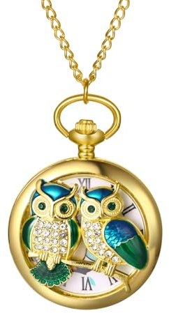 JewelryWe Vatertagsgeschenk Taschenuhr Herren Retro Flugzeug/Eule/Indianer Alter Mann/Kreuz Kettenuhr Analog Quarz Uhr Anhänger mit Halskette Kette Bronze Geschenk für Männer