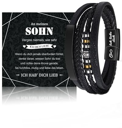 VU100 Geschenk für Sohn Sohn Armband Geschenke 13. 18. Geburtstag Junge | Junge Armbänder Weihnachten Geburtstag Herren Lederarmband Betser Sohn Geschenke von Papa Mama