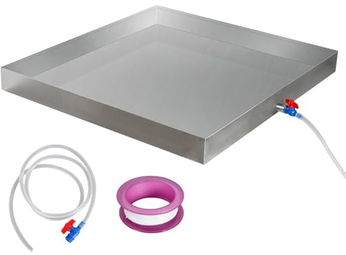 Washing Machine Pan,32''x32''x2.5'' Heavy Duty 304 Stainless Steel Washer Drain Pan,Washer Tray for Floor Protection,Compact Washer Pan Tray with Drain Hole & Hose Adapter