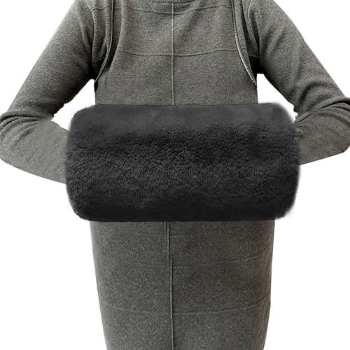 Manchon Fourrure Fausse, Manchon en Fausse Fourrure Doux Manchon Chauffe-Mains Douillet et Confortable Manchons d'hiver Chaud pour l'hiver (Noir, One Size)