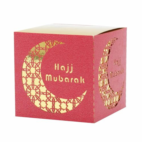 Mubarak, scatole regalo di carta riflettenti, design a mezzaluna, scatole regalo per feste e dolcetti in Medio Oriente (rosso)