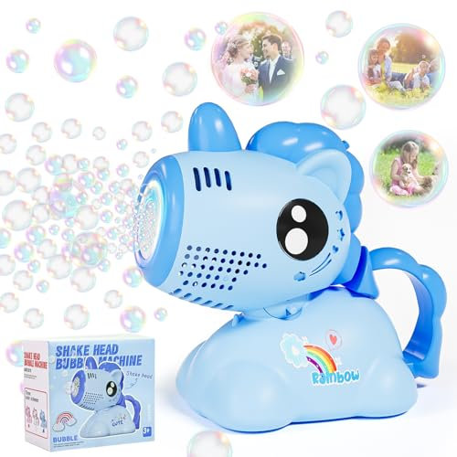 Seifenblasenmaschine, Ambesty Einhorn Seifenblasenpistole Kinder, Seifenblasen Pistole mit 100ml Seifenblasen Flüssigkeit, Bubble Gun Machine mit Licht Kinder/Geburtstag/Party/Hochzeit (Blau)