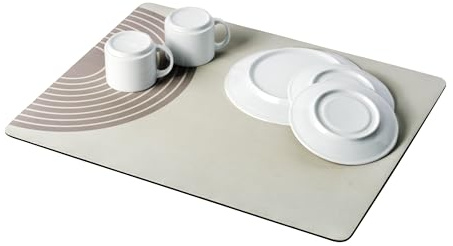 WENKO Abtropfmatte Mod. Dima Spülenzubehör wasserabsorbierend schnelltrocknend Küchenmatte Diatomeenerde einrollbar 50x40 cm schwarz beige Gummi Polyester