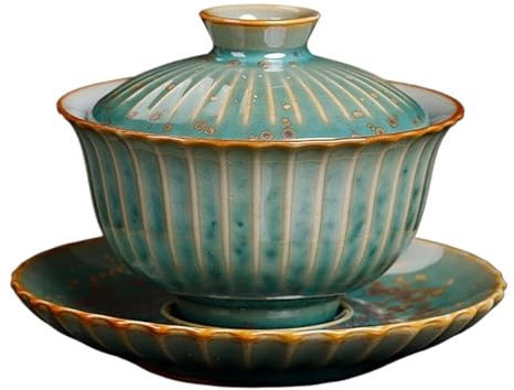 Tazas de té, sopera hecha a mano, 140 ml, esmaltado verde, cerámica vintage Gaiwan, juego de té de kung fu, sopera
