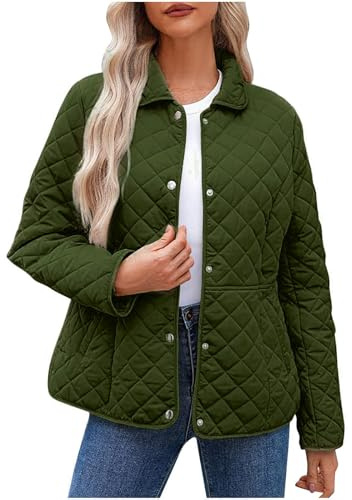duxyoz Quilted Jackets For Women Uk Ladies Lightweight Padded Loose Casual Solid Patchwork Puffer Coats Button Up Cold Weather Winter Coat Lapel Collar Warm Outdoor Jacket Cardigan Outwear