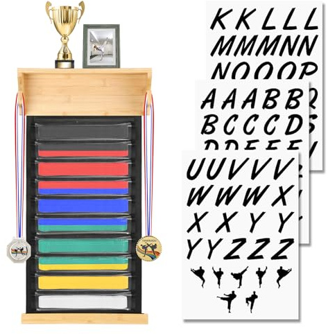 SUMNACON Porte-ceintures d'arts martiaux à 10 ceintures avec porte-médailles, résistant à la poussière, pour taekwondo, karaté, avec porte-trophées, étui à médailles pour apprenant Jiu Jitsu (sans