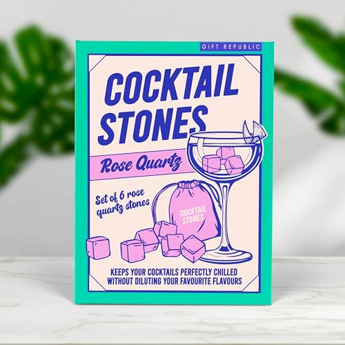 Gift Republic Rose Quartz Cocktail Stones – Set of 6 Reusable Natural Drink Chillers with Drawstring Bag – Elegant Ice Alternative for Spirits & Cocktails – Stylish Home Bar Gift
