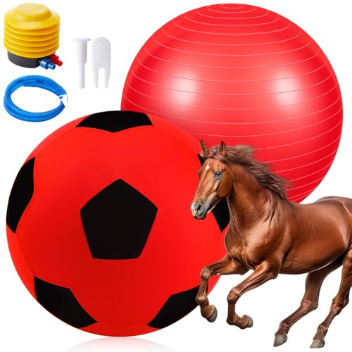 Suilung 30 Inch Giant Herding Ball with Cover Anti Burst Ball Please Watch VCR for How to Inflation Horse Toys for Horses Stall Entertainment Play, Pump Included(Red Black, Classic)