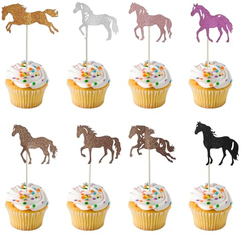32 Stück Pferde Geburtstagsdeko Cake Toppers, Cupcake-Picks mit Tiermotiv, Tortendeko Pferd für Pferderennen-Partys, Reitsport-Themen-Geburtstag, Babyparty.