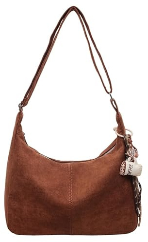 Borsa a tracolla in pelle scamosciata con tracolla larga borsa a tracolla causale a mezzaluna borsa hobo per donne ragazze signore lavoro viaggi pendolari, Caff, 320.00x250.00x120.00mm