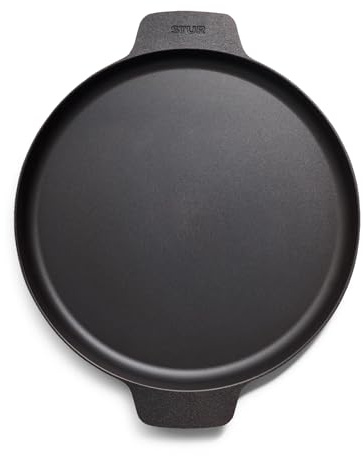 STUR Gusseisenpfanne flach 30 cm, Plancha mit 2 Griffen, für Crêpes | Cast Iron Pan, für Pfannkuchen & Smash Burger, kratzfest, Antihaft-Beschichtung, PFAS-frei, Made in Germany