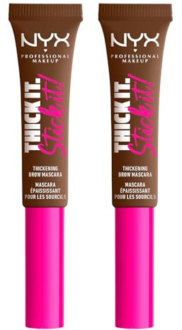 NYX Professional Makeup Thick It. Stick It! Mascara Sopracciglia 06 Brunette Finish Naturale Lunga Tenuta Disciplina Infoltisce le Sopracciglia Formula Vegana No Transfer - 2 Flaconi da 7ml