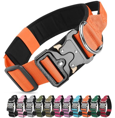 Ledeak Collier de Chien Tactique, Militaire Collier Réglable Nylon Chien avec Poignée, Colliers pour Chiens Rembourré avec Boucle en Métal pour Chiens de Taille Moyenne Grand Entraînement (Orange, L)