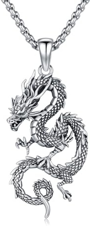 ZIPPICE Drachen Kette 925 Sterling Silber Kette Herren Drachen Anhänger Halskette Silber Halskette Geschenke für Herren Damen mit 22+2 Edelstahlkette