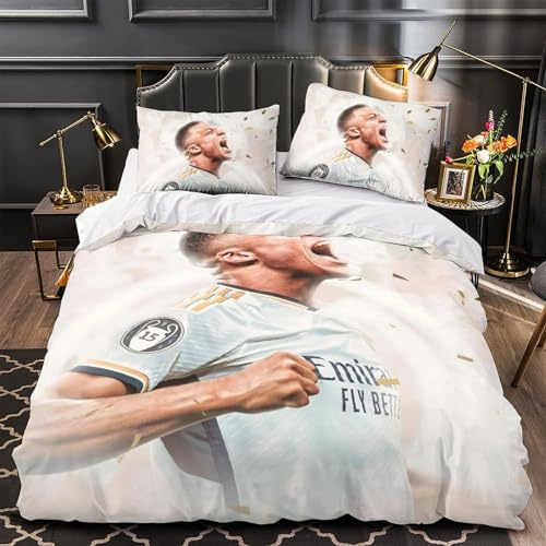 Mbappe Funda Nórdica Familiar Y Niños 3D Impresión Fútbol Funda De Edredón Microfibra Y Funda De Almohada con Cremallera Juego De Ropa De Cama 2 Piezas Single（140x200cm）