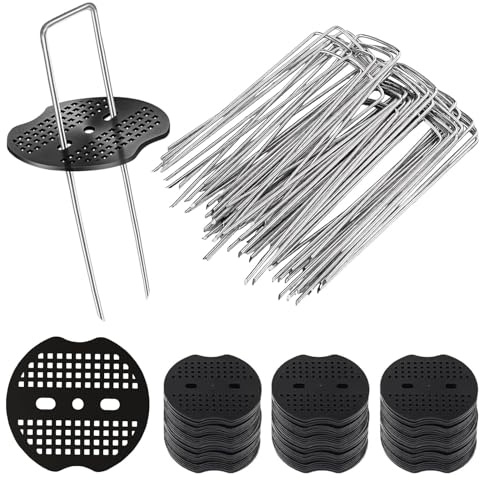 Avemest 50 pcs Piquets de Fixation Jardin + 50 Rondelles,150x40x2.5 mm Sardines de Fixation Acier Galvanisé,Garden Pegs Piquets, Pour Pelouse,Jardin,Agrafes pour Toile de Paillage et Gazon Synthétique