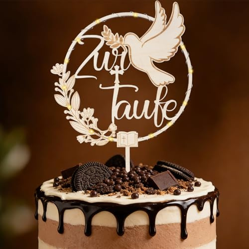 I LOVE MOM Kuchen Deko Taufe, Holz Tortendeko Taufe Cake Topper Taube Torte Junge Tortendeko Mädchen,Tauftorte Deko Junge Mädchen