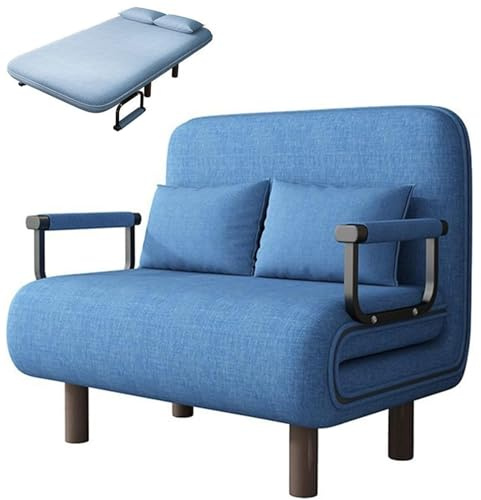 Enkel Konverterbar Sovstol För Vuxna, Tredubbel Rymdsparande Hopfällbar Sofa Säng Med Funktion, Vilstol Med Justerbarr ryggstöd och Utdragbara Kuddar(Blue b,Single M 80x190cm)