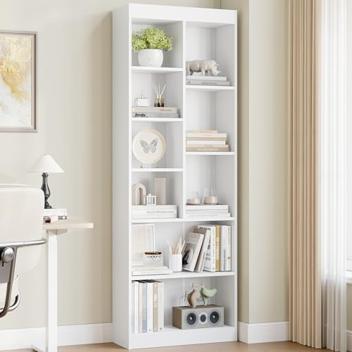 HEXCELEN Bücherregal, 6-Tier Bücherschrank, Standregal mit 9 Fächern, Aufbewahrungsregal, Verstellbare Paneele, für Arbeitszimmer Schlafzimmer Wohnzimmer, Weiß, 24 x 60 x 172,5 cm