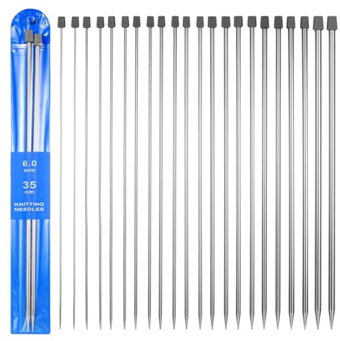 22 Pcs 35 cm Aiguilles à Tricoter en acier inoxydable pointe unique | pour débutants et professionnels, Idéal pour tricot et loisirs créatifs(2,0/2,5/3,0/3,5/4,0/4,5/5,0/5,5/6,0/7,0/8,0 mm)