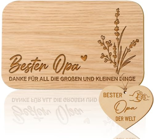 Opa Geschenk, Geburtstagsgeschenk für Opa Frühstücksbrettchen mit Gravur | Geburtstag Weihnachten Muttertag Ostern Valentinstag Danke Geschenk für Bester Opa, Brotzeitbrett Herz Set für Männer
