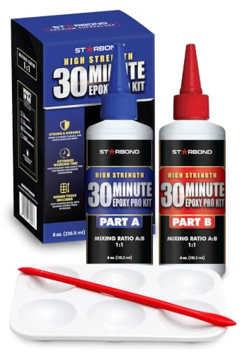 Starbond 30-Minute Toughened Epoxy Pro Kit, 8 oz — Two Part Slow Cure Epoxy Glue — for Knife Handles, Golf Club Repair, Luthier, Woodworking, Metal & Glass