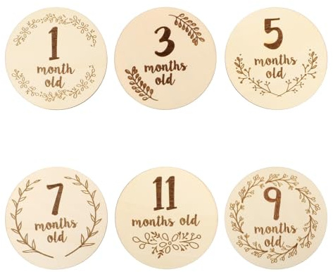 VINTORKY Monthly Milestone Cards and Safe Material Double-sided Wooden 6pcs Beige with Fashion Shaped Design for Newborn Photography Props for Shower Keepsakes