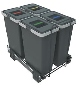 Elletipi ECOFIL PF01 34B3 Pattumiera Differenziata Estraibile per Base, 4 x 8 Litri, Guide in Metallo, Grigio, 30 x 45 x 36 cm
