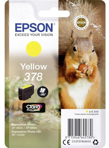 Epson 378 Yellow Squirrel Genuine, Claria Photo HD Ink Cartridge, Amazon Dash Replenishment Ready, Standard Capacity