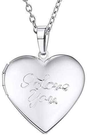 U7 Herz Anhänger Halskette für Damen Mädchen platiniert I Love You Gravur Medaillon zum Öffnen Photo Bilder Amulett Herzanhänger Modeschmuck für Valentinstag Muttertag