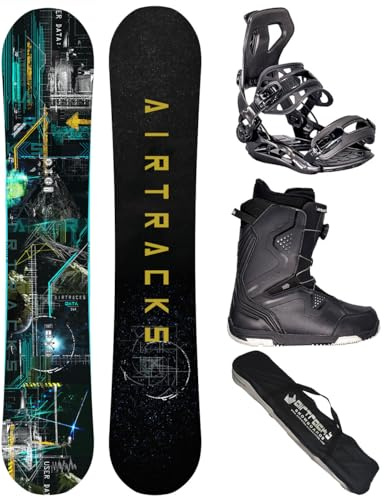 Airtracks Herren Snowboard Set Board Data Wide Freestyle Freeride 164 - Softbindung Master - Softboots Strong ATOP 45 - SB Bag