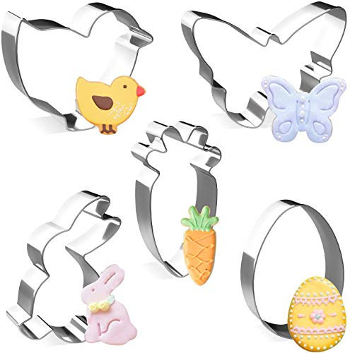 Easter Cookie Cutters, Joyoldelf 5 Pcs Cookie Cutter Set Stainless Steel Rabbit, Carrot, Butterfly, Egg, Chick