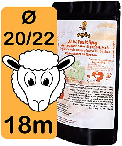 Boyau de Mouton Naturel - Comparable à celui des charcuteries - Résistant à la cuisson - Convient pour le fumage et le barbecue (20/22 18m)