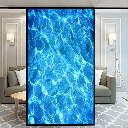 Nessuna colla Decorativa Privacy Pellicola per vetri smerigliata Superficie dell'acqua blu Motivo per porte in vetro Rivestimento per finestre Decalcomanie per finestre Adesivo per finestre 60x100cm