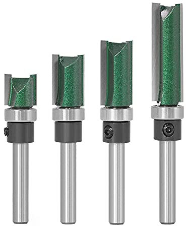 Bestgle 4pcs 1/4” Shank Flush Trim Pattern Router Bits Set Double Straight Template Woodworking Milling Cutter Tools
