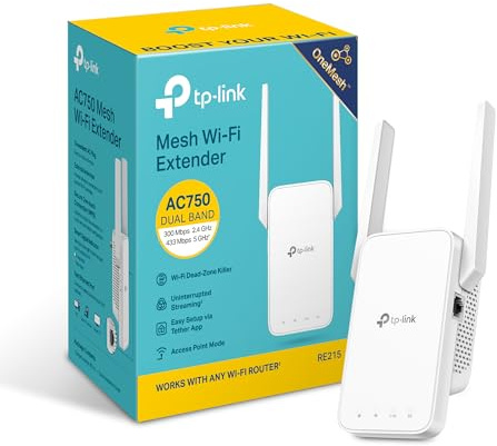 TP-Link AC750 WiFi Extender(RE215), Covers Up to 1500 Sq.ft and 20 Devices, Dual Band Wireless Repeater for Home, Internet Signal Booster with Ethernet Port