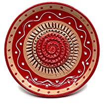 Kaladia - Piatto per grattugiare in ceramica - ideale per zenzero, parmigiano, ecc. - Motivo: rosso/marrone chiaro - Diametro: 12 cm - Fatto a mano e dipinto a mano - Made in Spagna