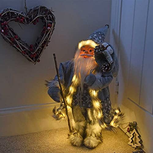 Marco Paul 45cm Grey Santa Claus Christmas Decoration - Soft Quilted Father Christmas Figure with Faux Fur Trim - Modern Standing Indoor Xmas Ornament for Table, Mantel & Winter Home Décor