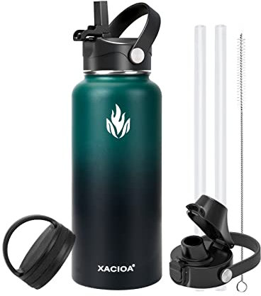 XACIOA Trinkflasche Edelstahl 1l,Trinkflasche Wandern,1 liter Auslaufsichere mit Strohdeckel Flasche BPA-frei Sport für Outdoor Camping Wandern Fahrrad Fitness