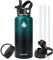 XACIOA Water Bottle Vacuum Insulated 32oz 40oz with Straw Lid,Stainless Steel Drink Flask with Flip Top Bottle Lid,Metal Wide Mouth Double Walled Leak Proof Keeps Hot Cold (Indigo/Black, 32oz)