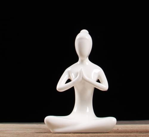 DECRZPB Handgefertigte Keramik weiße Yoga-Frau künstliche Skulptur Kunst Yoga Studio Dekoration Heimbüro Geschenk
