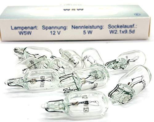 Maxxoni 10x Stück W5W 12V KFZ Auto Beleuchtung Glühlampe Autolampen Glassockel Long Life (10x W5W)